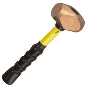 NUPLA® 4 lb Non-Sparking Brass Hammer with Overstrike Protection, 12 in Fiberglass Handle and Non-Slip Super Grip