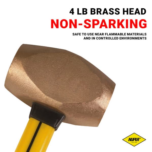 NUPLA® 4 lb Non-Sparking Brass Hammer with Overstrike Protection, 12 in Fiberglass Handle and Non-Slip Super Grip - Image 2