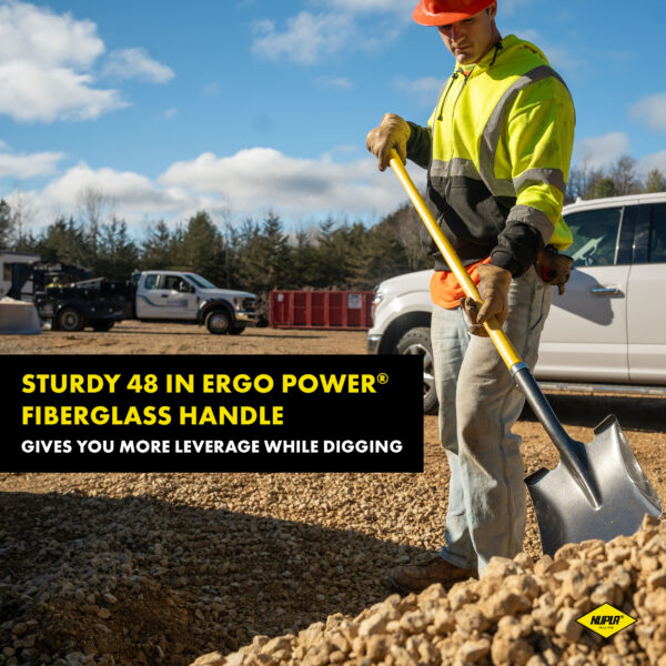NUPLA® Square Point Shovel with Heavy-Duty 14 Gauge Hollow Back Steel Blade and 48 in ERGO POWER® Fiberglass Handle - Image 2