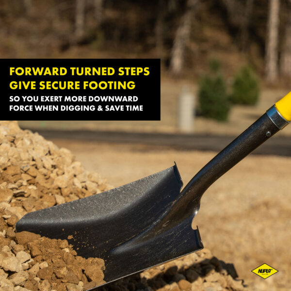 NUPLA® Square Point Shovel with Heavy-Duty 14 Gauge Hollow Back Steel Blade and 48 in ERGO POWER® Fiberglass Handle - Image 4