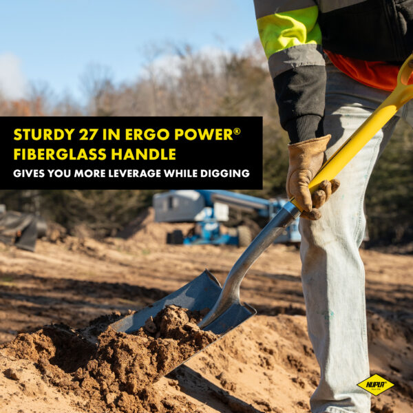 NUPLA® Square Point Shovel with Heavy-Duty 14 Gauge Hollow Back Steel Blade and 27 in ERGO POWER® Fiberglass Handle - Image 2