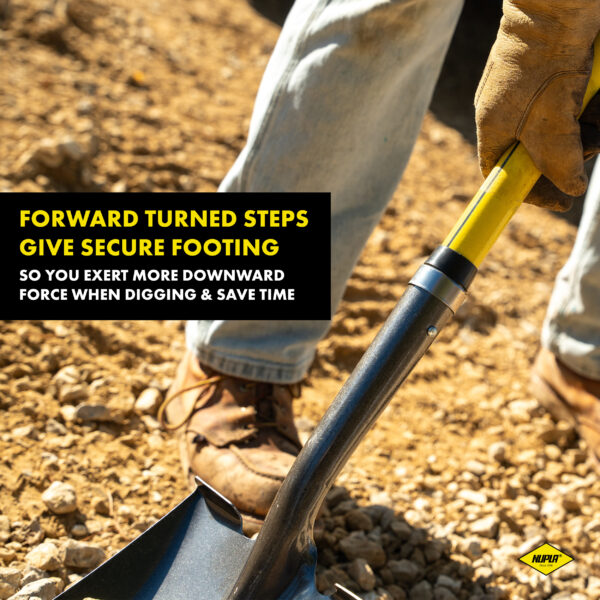 NUPLA® Square Point Shovel with Heavy-Duty 14 Gauge Hollow Back Steel Blade and 27 in ERGO POWER® Fiberglass Handle - Image 4