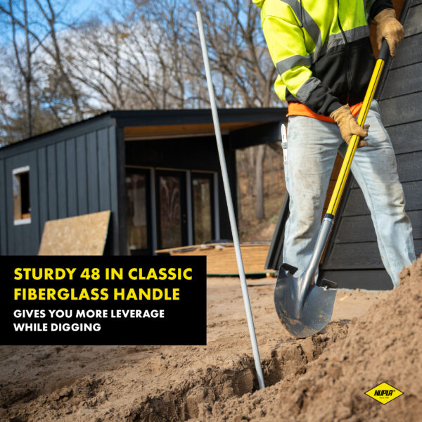 NUPLA® Round Point Shovel with 14 Gauge Blade and 48 in Classic Fiberglass Handle - Image 2
