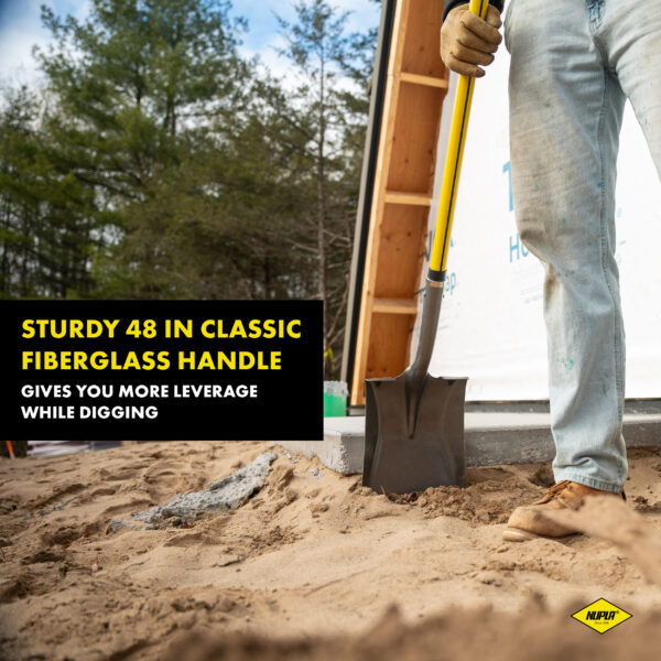 NUPLA® Square Point Shovel with 14 Gauge Blade and 48 in Classic Fiberglass Handle - Image 2