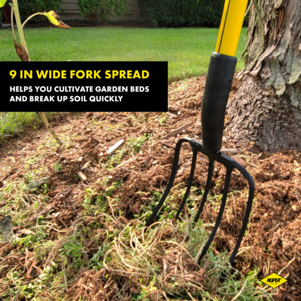 NUPLA® 5-Tine Garden Fork with Steel Tines and 54 in Classic Fiberglass Handle - Image 2